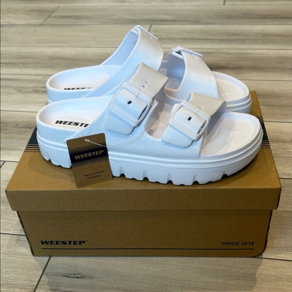 Weestep womens white platform slides sandals size 7 NEW